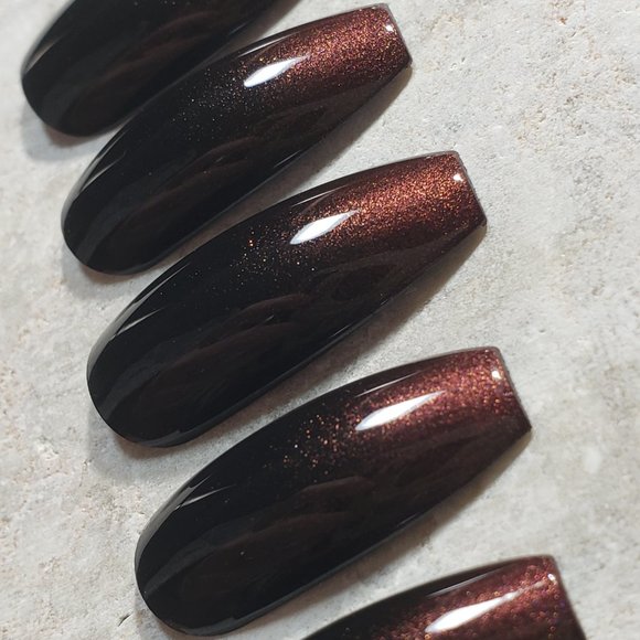 Custom Gel Press on nails fall ombre black maroon fade chocolate cherry - Picture 9 of 9